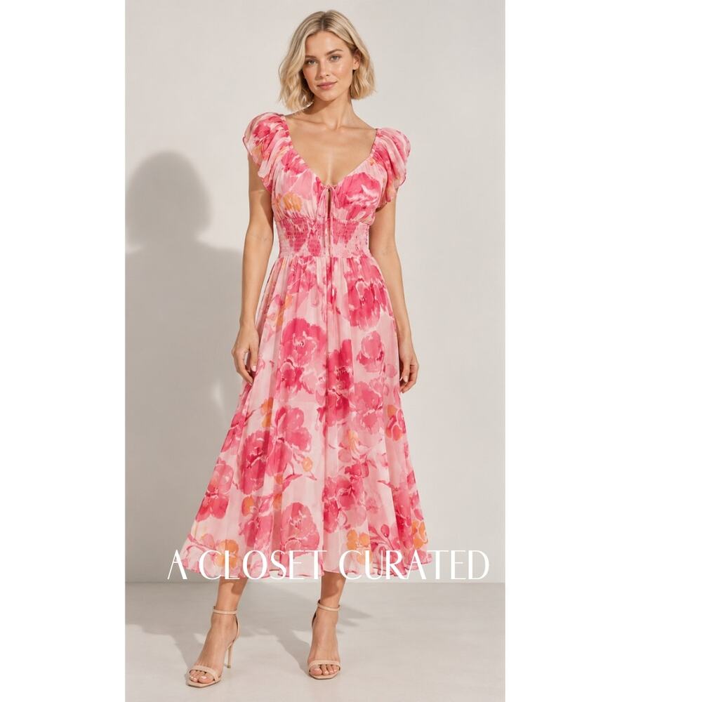 Hutch Halloway Floral Midi Dress Pink XS NWT
